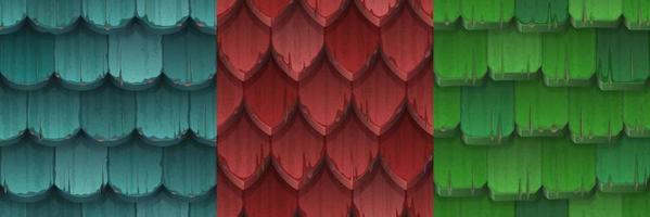 Old roof tile textures, seamless patterns vector