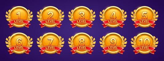 Gold badges with level number for game ui design vector