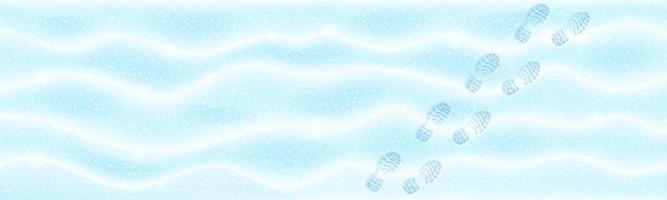 Snow background with footprints, boots steps. vector