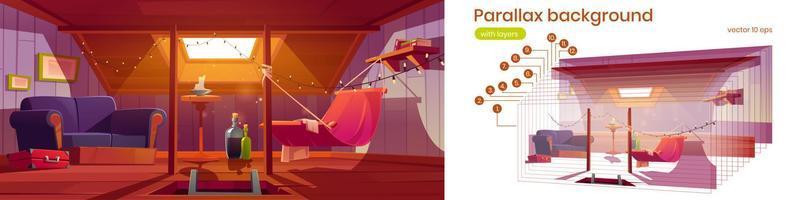 Parallax background with attic room with hammock vector