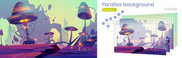 Parallax background alien planet 2d landscape vector