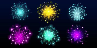 Bright carnival fireworks in night sky vector