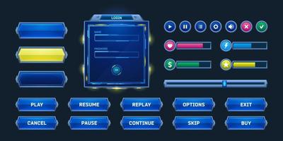 Game buttons and frames in sci fi style vector