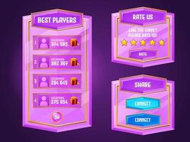 Diamond game menu, gamer ui panel with buttons vector