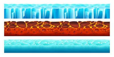 terrenos de juego con textura de hielo, agua y lava vector