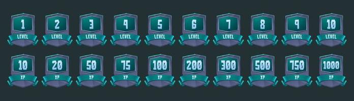 Stone badges with level number and xp for game vector