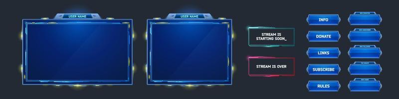 Space stream overlay, game twitch ui frames set vector