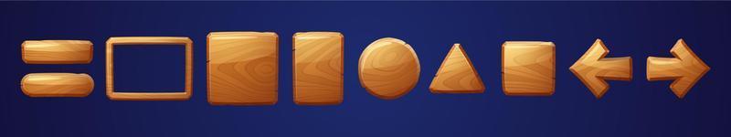 Wooden game buttons, cartoon menu interface keys vector