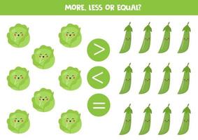 More, less or equal with cute cartoon vegetables. vector