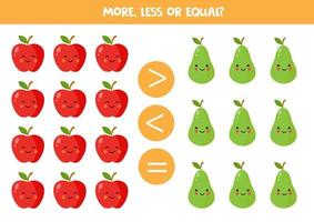 More, less or equal with cute cartoon fruits. vector