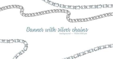 Horizontal web banner with abstract pattern of hand-drawn sketch silver chain isolated on white background vector