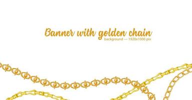 Horizontal web banner with abstract pattern of hand-drawn sketch golden chain isolated on white background vector