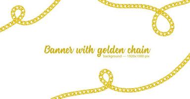 Horizontal web banner with abstract pattern of hand-drawn sketch golden chain isolated on white background vector