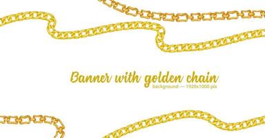 Horizontal web banner with abstract pattern of hand-drawn sketch golden chain isolated on white background vector