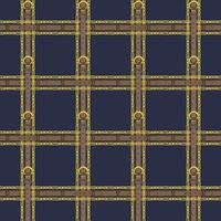 Seamless pattern with realistic hand drawn golden chains and brown leather belt Doodle sketch on dark blue background Square luxury ornament for fabric fashion design, web banner vector