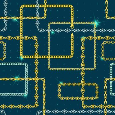 Seamless pattern with retro hand-drawn sketch golden chain on dark background. Drawing engraving texture. Great design for fashion, textile, decorative frame, yacht style card