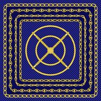 Border pattern with retro hand-drawn sketch golden chain on dark blue background. Tranding drawing print for scarf or bandana. vector