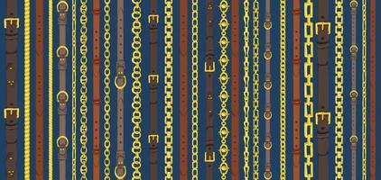 Seamless pattern with retro hand-drawn sketch belts, chain on dark blue background. Drawing engraving illustration Great design for fabric, fashion, textile, decorative frame vector