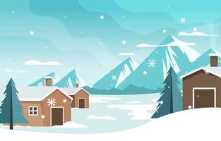 Beautiful Village House Mountain Winter Snow Landscape vector