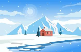 hermoso pueblo casa montaña invierno nieve paisaje vector