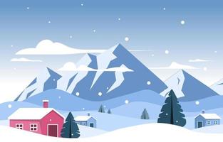 Beautiful Village House Mountain Winter Snow Landscape vector