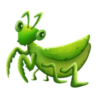 Cute cartoon green mantis standing on two legs Hand