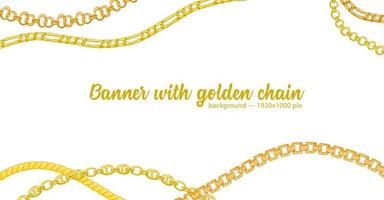 Horizontal web banner with abstract pattern of hand-drawn sketch golden chain isolated on white background vector