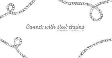 Horizontal web banner with abstract pattern of hand-drawn sketch silver chain isolated on white background vector