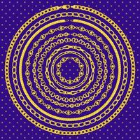 Border pattern with retro hand-drawn sketch golden chain on dark blue background. Tranding drawing print for scarf or bandana. vector