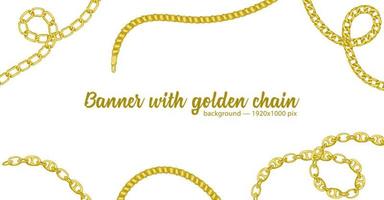 Horizontal web banner with abstract pattern of hand-drawn sketch golden chain isolated on white background vector