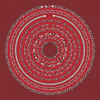 Border pattern with retro hand-drawn sketch silver chain on dark red background. Tranding drawing print for scarf or bandana. vector