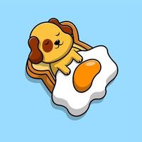 Cute Dog Sleeping On Bread With Egg Blanket Cartoon Vector Icons Illustration. Flat Cartoon Concept. Suitable for any creative project.