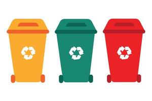 Colorful bins with recycle symbol, vector. Isolate on white background vector