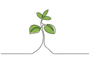 Plant in soil with leaves line icon. Seedling vector outline sign. One continuous line of art