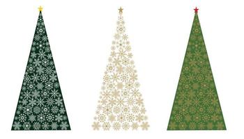 A set of Christmas trees. Christmas trees made of snowflakes. Vector illustration on a white background.