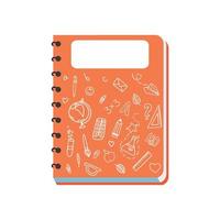 Orange notebook with rings and doodle drawings. Notebook. Vector illustration isolated on white background.