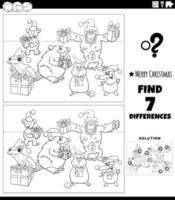 differences game with animals on Christmas time coloring page vector