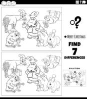 differences task with animals on Christmas time coloring page vector