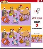 juego de diferencias con personajes de animales en navidad vector