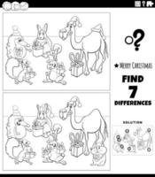 differences game with animals on Christmas time coloring page vector