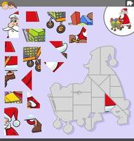 jigsaw puzzle with cartoon Santa Claus with shopping cart vector