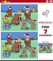 differences game with animal characters on Christmas time vector