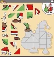 jigsaw puzzle with cartoon Santa Claus with sack of gifts vector