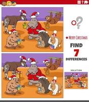 tarea de diferencias con personajes de animales en navidad vector