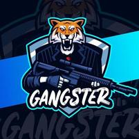 gangster tiger character mascot design with gun and war postion for game and sport logo