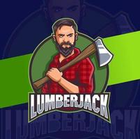 strong lumberjack man character mascot logo designs with axe for man and game logo design