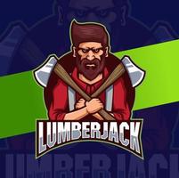 strong lumberjack man character mascot logo designs with axe for man and game logo design vector