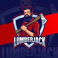 strong lumberjack man character mascot logo designs with axe for man and game logo design vector