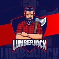 strong lumberjack man character mascot logo designs with axe for man and game logo design vector