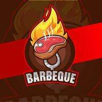 Diseños de logotipos de bistec a la barbacoa de ternera con fuego para restaurante con logotipo de barbacoa a la parrilla vector